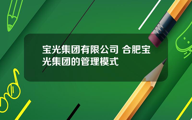 宝光集团有限公司 合肥宝光集团的管理模式